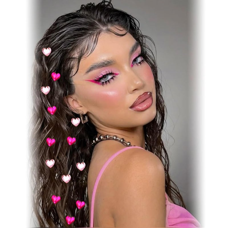 Exacoo 20pcs Mini Rhinestone Heart hair clips for Valentine's Day Pink/Hot Pink Tiny Hair Accessories for Women Girls Cute Small Clips for Date Daily Styling Themed-Party - Image 3